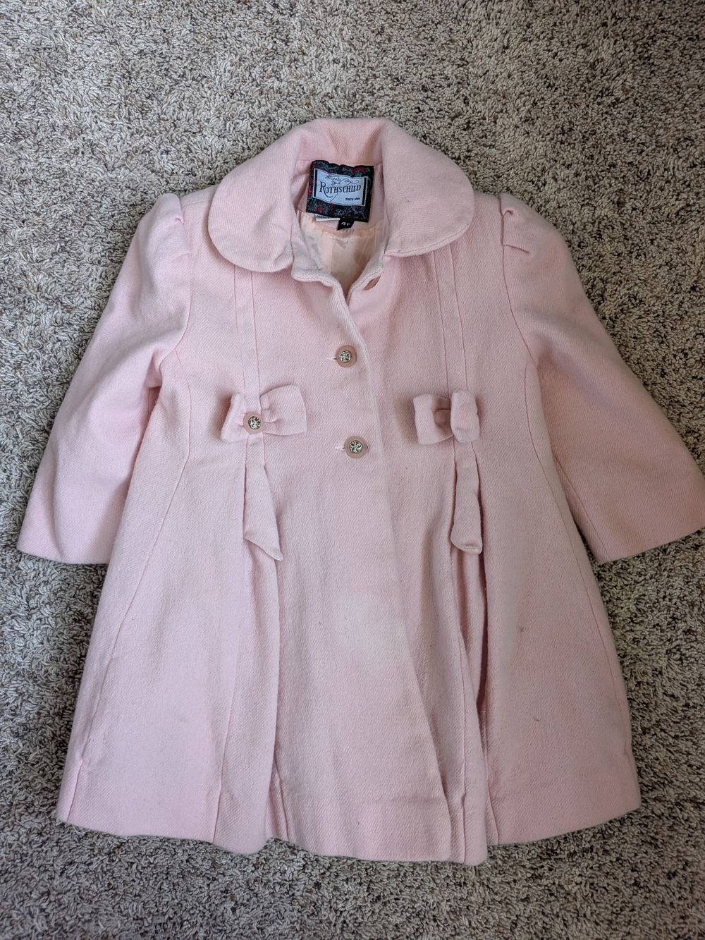 Rothschild Girls' Pink Wool-Blend Bow Coat